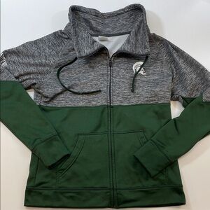 Michigan State Spartans Full Zip Green Gray Colorblock Sweatshirt Women Sz L